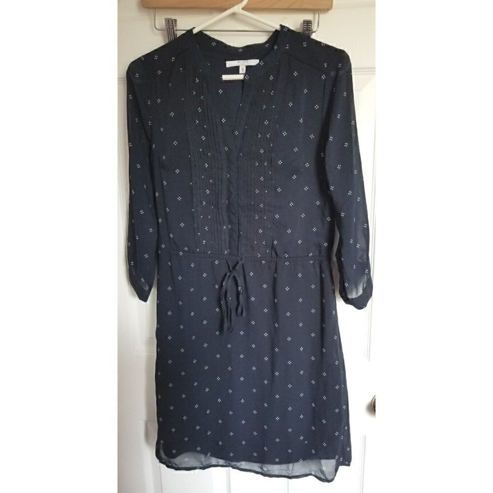 ALFRED  SUNG  Sheer Sleeves Small dot patterned pleated top waist tie dress XS